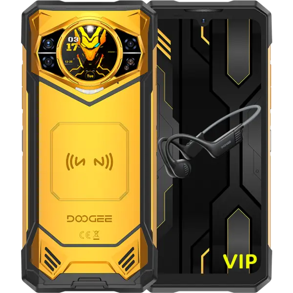 Telefon Doogee S200X VIP 5G Dual Display 6.72 IPS 120Hz 1.32 AMOLED 512GB 10100mAh IP68 IP69K Android 16 Yellow + Casti Wireless BoneBeat Run