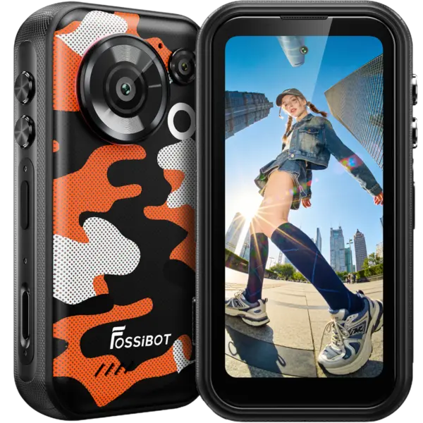 Telefon mini Fossibot F116 Pro cu Action Camera 4K Ultra-Wide, 5G, Dual SIM, 4-inch 120Hz, Dimensity 7300, 12GB RAM, 256GB, Optical Image Stabilization, NFC, 3600mAh, Android 16, Orange