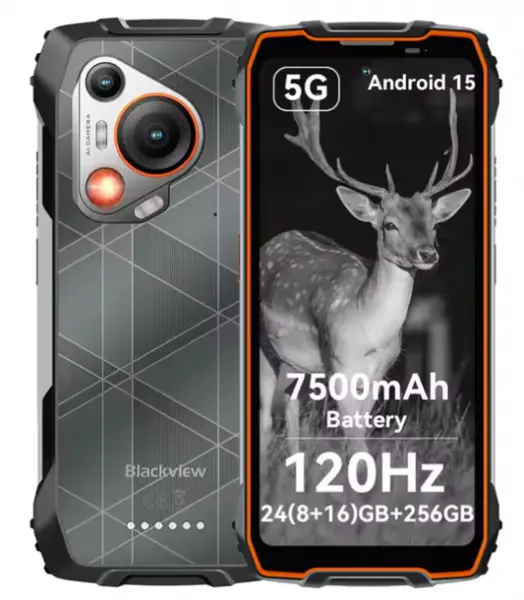 Telefon mobil Blackview BL7000 Portocaliu, 5G, 6.78 IPS HD+ 2.4K 120Hz, 24GB RAM (8GB+16GB extensibili), 256GB ROM, Android 15, 50MP, NightVision, NFC, WiFi 6, 7500mAh, 33W, OTG, DokeAI, Dual SIM