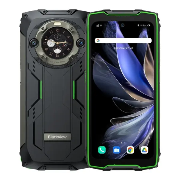 Telefon mobil Blackview BV9300 Pro Verde, 4G, Dual Screen 6.7 +1.32 FHD+ 120Hz, 16GB RAM (8GB + 8GB extensibili), 256GB, Android 13, Helio G99, NFC, 15080mAh, Dual SIM