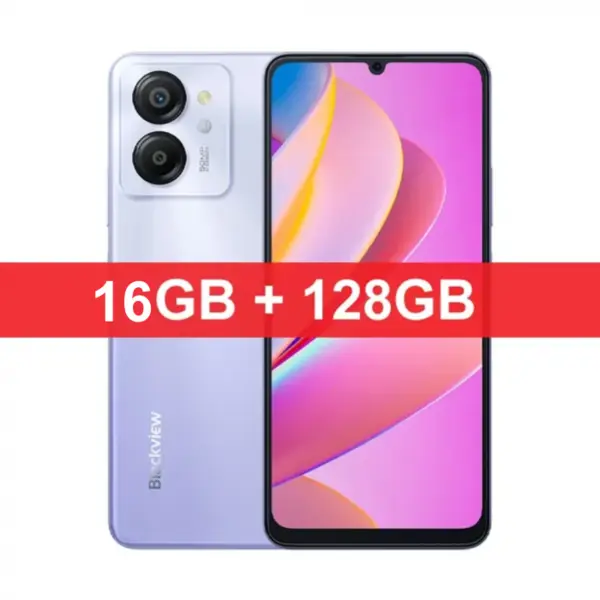 Telefon mobil Blackview Color 8 Purple, 4G, 6.75 HD+ 90Hz, 16GB RAM (8GB + 8GB extensibili), 128GB ROM, 50MP, Android 13, Unisoc T616, 6000mAh, Dual SIM