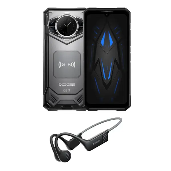 Telefon mobil Doogee S200 VIP, Gri, 5G, Dual Display (6.72 +1.32 ) 2.4K, 48GB RAM (12GB+36GB extensibili), 256GB ROM, Android 14, Dimensity 7050, 10100mAh, Casti wireless BoneBeat Run, Dual SIM