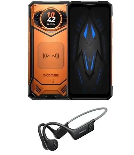 Telefon mobil Doogee S200 VIP, Orange, 5G, Dual Display (6.72 +1.32 ) 2.4K, 48GB RAM (12GB+36GB extensibili), 256GB ROM, Android 16, Dimensity 7050, 10100mAh, Casti wireless BoneBeat Run, Dual SIM