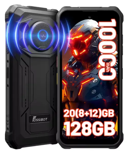 Telefon Mobil FOSSiBOT F110 Pro, Negru, 6.745 HD+, 20GB RAM (8GB + 12GB Extensibili), 128GB ROM, Android 15, Dimensity 6300, 50MP, 10000mAh, 20W, NFC, Face ID, ToolKit, Difuzor 128dB, Dual SIM