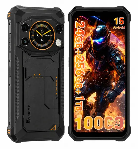 Telefon Mobil Fossibot F117, Portocaliu, 5G, 6.75 , 32GB RAM (8GB + 24GB extensibili), 256GB, T615, 10000mAh, Fast Charge, Camera 50MP, Android 15, NFC, Dual SIM