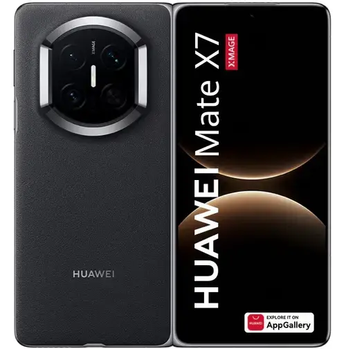 Telefon mobil Huawei Mate X7, Procesor Kirin Kirin 9030 Pro, Ecran Foldable LTPO OLED 8inch, 16GB RAM, 512GB Flash, Camera Tripla 50+50+40MP, 4G, Wi-Fi, Dual SIM, EMUI 15 (Negru)