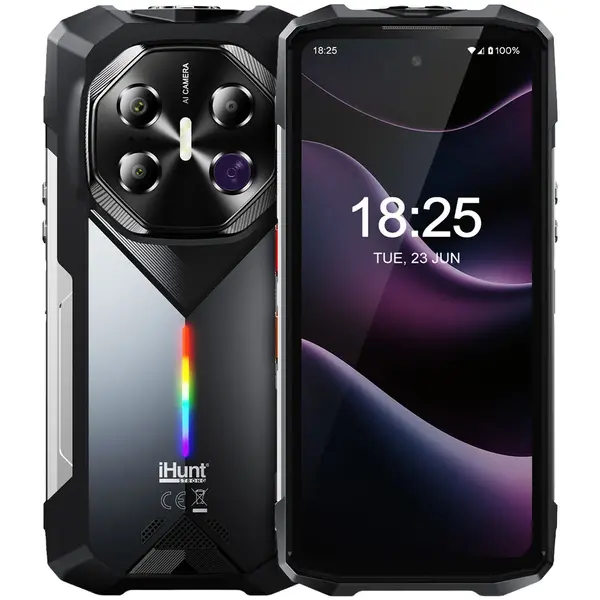 Telefon Mobil iHunt Titan Night Hunter, Negru, 5G, Night Vision 64MP, 6.78 FHD+, 36GB RAM (12GB + 24GB extensibili), 256GB ROM, Dimensity 7050, 50MP, Android 15, 20000mAh, 33W, Dual SIM