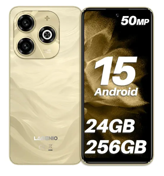 Telefon Mobil LAGENIO A11 Pro, Auriu, 4G, 6.7 HD+ 120Hz, 24GB RAM (8GB + 16GB Extensibili), 256GB ROM, 50MP, Android 15, Unisoc T7250, OTG, Jack, FaceID, 5150mAh, Dual SIM