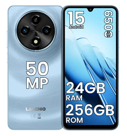 Telefon Mobil LAGENIO A12 Pro, Albastru, 4G, 6.9 HD 120Hz, 24GB RAM (8GB + 16GB extensibili), 256GB ROM, 50MP, Android 15, Unisoc T7250, OTG, Jack, FaceID, Gemini AI, 6500mAh, Dual SIM
