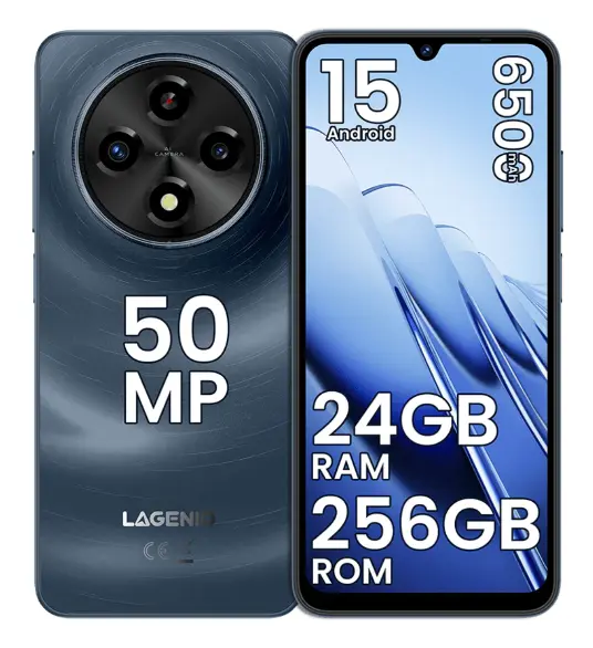 Telefon Mobil LAGENIO A12 Pro, Albastru Inchis, 4G, 6.9 HD 120Hz, 24GB RAM (8GB + 16GB Extensibili), 256GB ROM, 50MP, Android 15, Unisoc T7250, OTG, Jack, FaceID, Gemini AI, 6500mAh, Dual SIM
