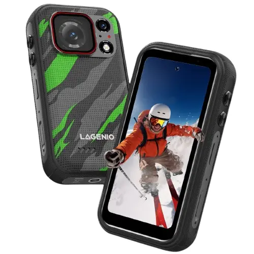 Telefon Mobil Mini Lagenio Eagle1 Pro, Verde, 5G, 4.0 120Hz, 36GB RAM (12GB + 24GB extensibili), 256GB, D7300, 3700mAh, 33W Fast Charge, 4K Action Camera, Android 16, Dual SIM
