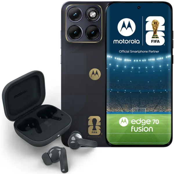 Telefon mobil Motorola edge 70 fusion 5G, 256GB, 8GB RAM, Dual SIM, Pantone Silhouette, FIFA edition + Casti moto Buds bass