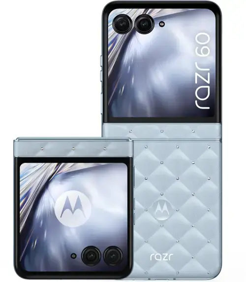 Telefon Mobil Motorola Razr 60 Swarovski, Procesor Mediatek Dimensity 7400X, Octa-Core, Foldable LTPO AMOLED Capacitive touchscreen 6.9inch, 8GB RAM, 256GB Flash, Camera Duala 50 + 13 MP, 5G, Wi-Fi, Dual SIM, Android (Albastru deschis)