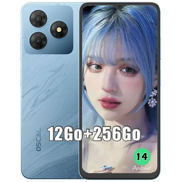 Telefon Mobil Oscal FLAT 2, Albastru, 4G, 6.56 HD+, 12GB RAM (4GB+8GB extensibili), 256GB ROM, 13MP, Android 14, Unisoc T606, 5000mAh, Dual SIM Hybrid