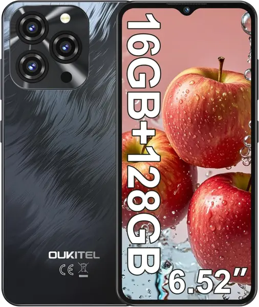 Telefon Mobil Oukitel C3, Negru, 4G, 6.52 HD+ 90Hz IPS, 16GB RAM (4GB + 12GB extensibili), 128GB ROM, 13MP, Android 14, Unisoc T606, OTG, 5000mAh, 10W, Dual SIM