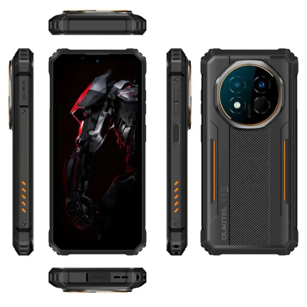 Telefon Mobil Oukitel G6 Rugged, Portocaliu, 4G, Ecran 6.52 HD+ 90Hz, 24GB RAM (8GB + 16GB extensibili), 256GB, Camera 64MP, Baterie 10600mAh, Android 16, NFC, Dual SIM