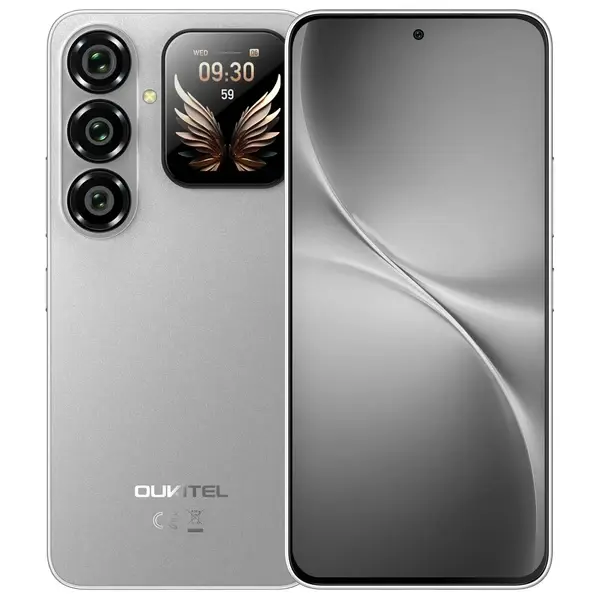Telefon Mobil OUKITEL P2 Plus, Gri, 5G, 6.7 AMOLED 120Hz, Ecran Secundar 1.81 , 36GB RAM (12+24 extensibili), 256GB ROM, Dimensity 7100, Android 16, NFC, eSIM, WiFi 6, 5000mAh, 45W, Dual SIM