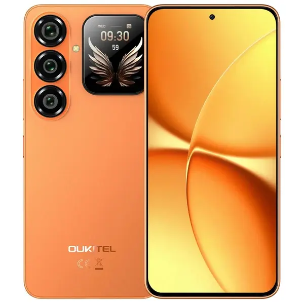 Telefon Mobil OUKITEL P2 Plus, Portocaliu, 5G, 6.7 AMOLED 120Hz, Ecran Secundar 1.81 , 36GB RAM (12+24 extensibili), 256GB ROM, Dimensity 7100, Android 16, NFC, eSIM, WiFi 6, 5000mAh, 45W, Dual SIM