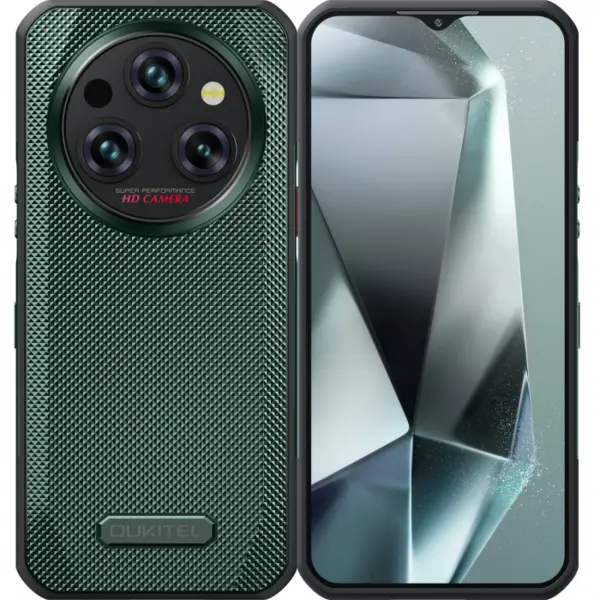 Telefon mobil Oukitel WP35, verde, 5G, ecran de 6.6 2.4K, 24GB RAM (8GB+16GB extensibili), 256GB ROM, Android 14, MediaTek Dimensity 6100+, 64MP+32MP, NFC, Face ID, baterie de 11000mAh, Dual SIM