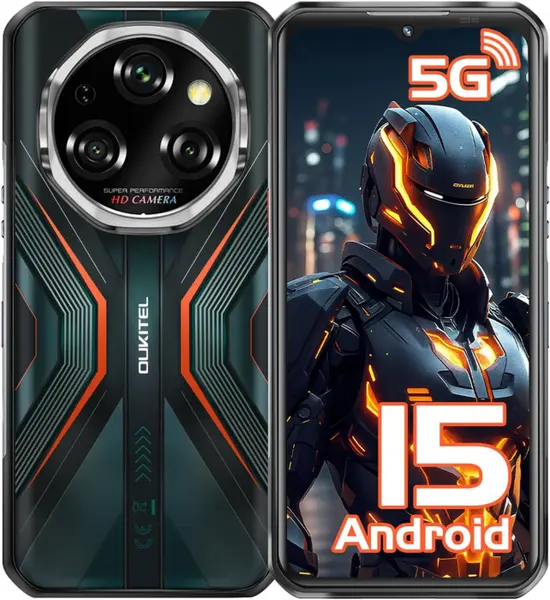 Telefon Mobil Oukitel WP55, Portocaliu, 5G, 6.6 FHD+ 120Hz, 36GB RAM (12GB+24GB Extensibil), 256GB ROM, Android 15, Dimensity 7025, 108MP+32MP, NFC, Face ID, 11000mAh, 33W, Dual SIM