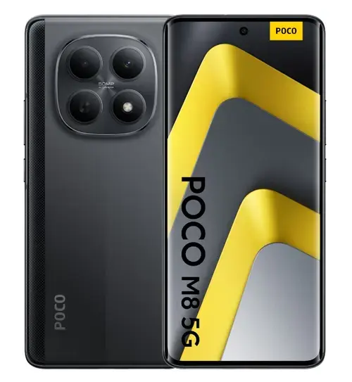 Telefon Mobil Poco M8, Procesor Qualcomm SM6475-AB Snapdragon 6 Gen 3, Octa-Core, Ecran AMOLED 6.77inch, 8GB RAM, 256GB Flash, Camera Duala 50 MP, 5G, Wi-Fi, Dual SIM, Android (Negru)