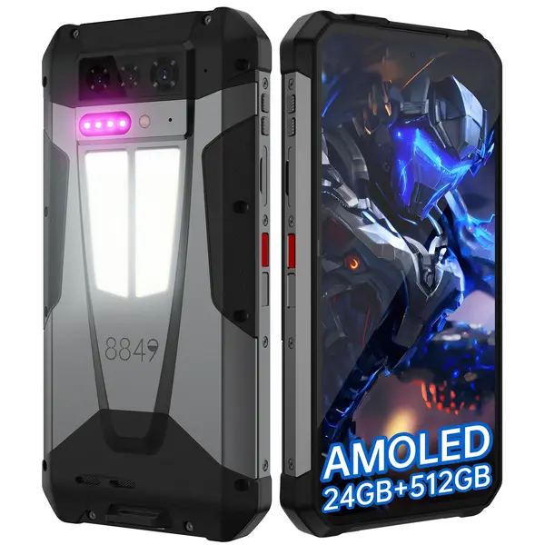 Telefon mobil Unihertz 8849 Tank 4, Negru, 5G, 6.78 AMOLED, 24GB RAM (12GB + 12GB Extensibili), 512GB ROM, Proiector DLP 720p, 50MP, Android 14, Dimensity 7300, Night Vision, 11600mAh, 66W, Dual SIM