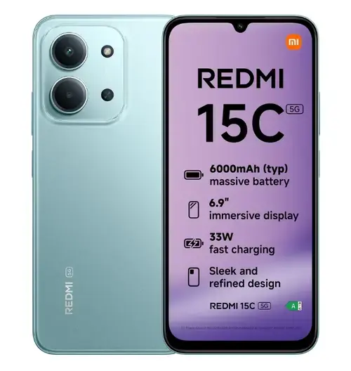 Telefon Mobil Xiaomi Redmi 15C 5G, Procesor Octa-Core, IPS LCD 6.9inch, 4GB RAM, 128GB Flash, Camera Duala 50 MP + QVGA, Wi-Fi, 5G, Dual Sim, Android (Verde)