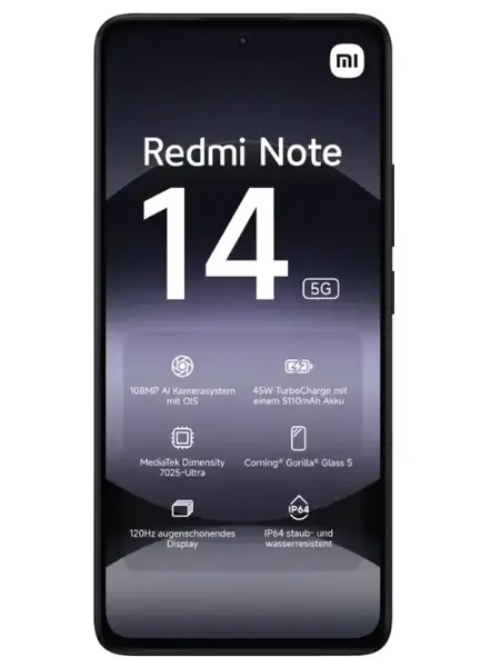 Telefon Mobil Xiaomi Redmi Note 14 5G, Procesor Mediatek Dimensity 7025 Ultra Octa-Core, AMOLED 6.67inch, 6GB RAM, 128GB Flash, Camera Tripla 108+8+2 MP, Wi-Fi, 5G, Dual Sim, Android (Negru)