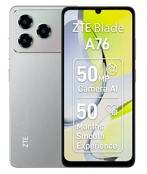 Telefon Mobil ZTE Blade A76 4G, Procesor Octa-Core, IPS LCD Capacitive Touchscreen 6.75inch, 4GB RAM, 128GB Flash, Camera Duala 50 MP, Wi-Fi, 4G, Dual Sim, Android (Gri)