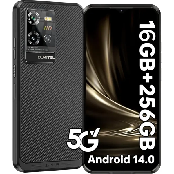 Telefon rezistent Oukitel WP50, 5G, Dual SIM, 6.6 , 256GB, NFC, GPS, Senzor Amprenta, Android 14, Black