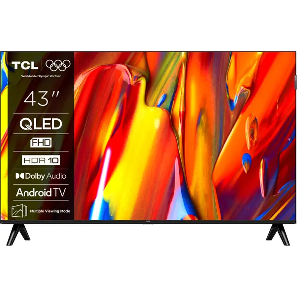 Televizor Smart QLED TCL 43V5C, 108 cm, Full HD, Android TV, Dolby Audio, Negru, Clasa F