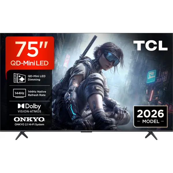 Televizor Smart QLED TCL 75T8D, 189 cm, 4K Ultra HD, Smart Google TV, Clasa E