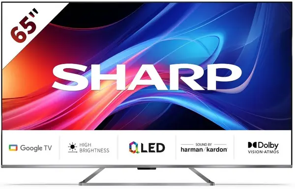 Televizor smart Sharp - 65GP7265E, 65'', QLED, 4K, 2x12W Harman Kardon, Dolby Vision-Atmos, Google TV, negru