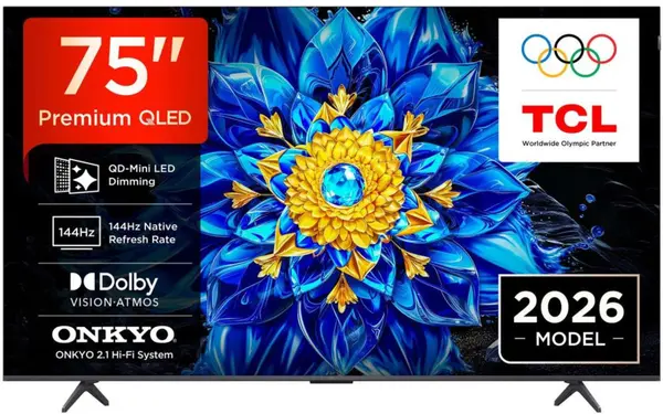 Televizor Smart TCL 75P8L, 75" (190 cm), 4K Ultra HD, QD-Mini LED, 144 Hz, Google TV, ONKYO 2.1