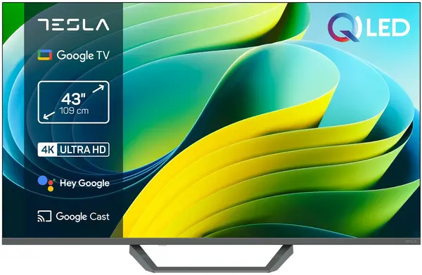 Televizor smart Tesla - Q43E655GUS, 43'', 4K, QLED, UHD, HDR10, Dolby vision, 2x10W, Google TV, gri