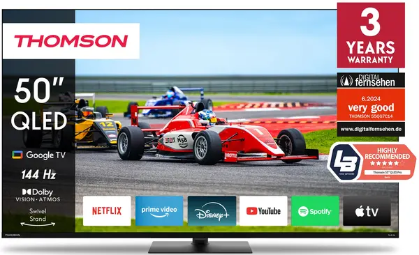 Televizor smart Thomson - 50QG7C14, 50'', 4K, 144Hz, QLED Pro, UHD, HDR10, Dolby Vision-Atmos, Google TV, negru