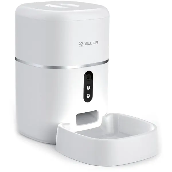 Tellur Dispenser Hrana Animale Tellur Smart, Wi-Fi, Camera Ultra HD, 4Litri, Control de la Distanta din aplicatie, Programabil in functie de Ore, Mese si Portii, Ideal pentru Caini si Pisici, Alb