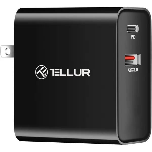 Tellur Incarcator retea Tellur PDHC1 48W PD30W + QC3.0, 3 adaptoare priza (US, EU, UK), Negru