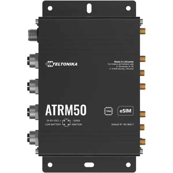TELTONIKA Router 5G pentru transport, Teltonika, dual SIM, conectivitate M12, negru, 550g