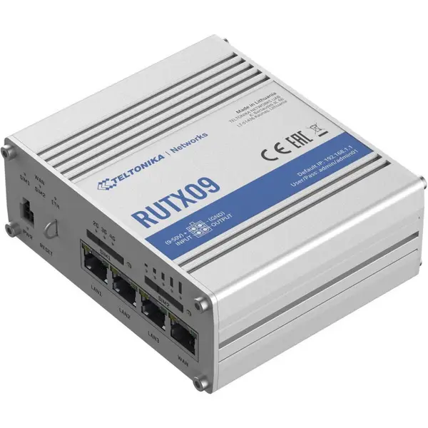 TELTONIKA Router industrial TELTONIKA RUTX09, 4G LTE-A Cat 6, 4 porturi Gigabit Ethernet (1 x WAN si 3 x LAN),GPS integrat