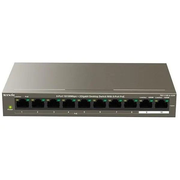 tenda Switch desktop Gigabit Tenda TEG1109P-8-102W cu 8-Port PoE, protectie fulger 6KV, VLAN, management