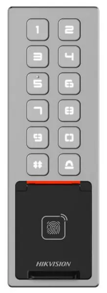 Terminal de control acces, Hikvision DS-K1T805MBWX, Card Mifare 13.56 MHz, Pin, Aplicatie, Bluetooth, IP65, IK08