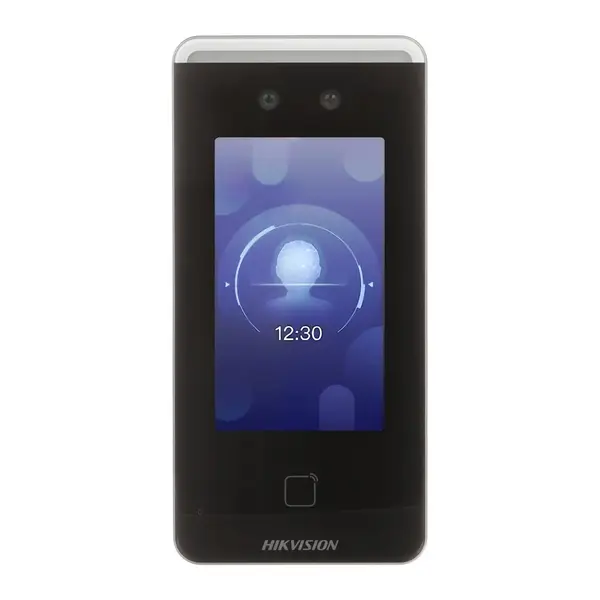 Terminal de control acces standalone IP touch screen Hikvision DS-K1T341AM-S, pontaj cu recunoastere faciala, card MF 13.56MHz, deschidere de la distanta
