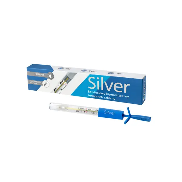 Termometru clasic Sanity Silver, din sticla, hipoalergenic, fara mercur, nichel sau PVC, usor de utilizat, igienic, sigur