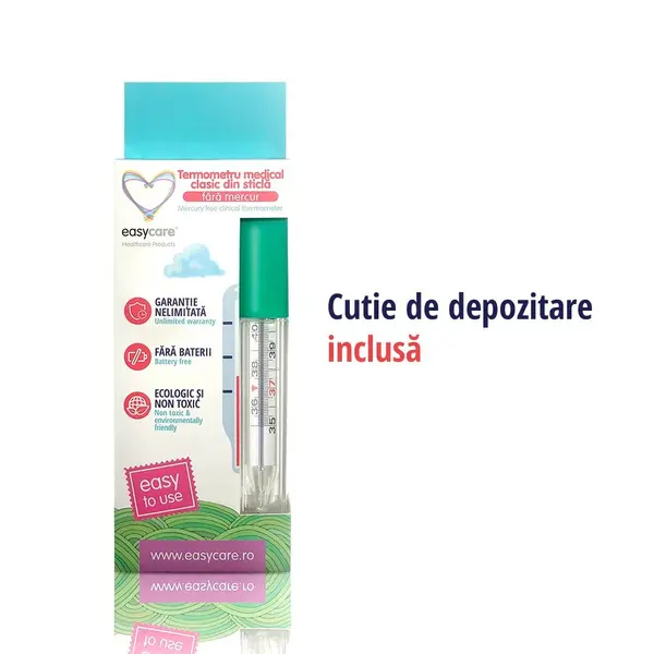 Termometru medical fara mercur Easycare clasic din sticla