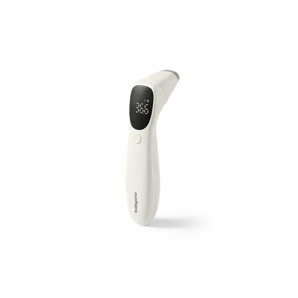 Termometru non-contact cu infrarosu, BabyOno, Pentru frunte si ureche, LED, Vibratie la febra, Istoric 32 masuratori, 0 luni+, Alb