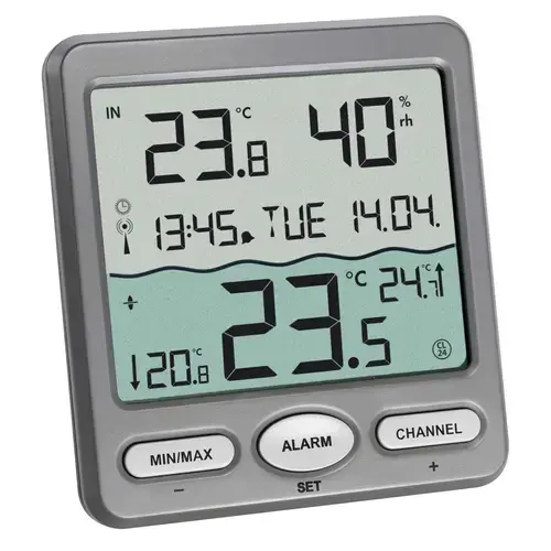 Termometru piscina TFA-Dostmann, Wireless, Alarma temperatura (Gri)