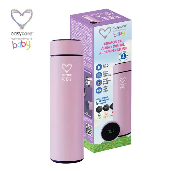 Termos cu indicator digital de temperatura EasyCare Baby roz 500 ml