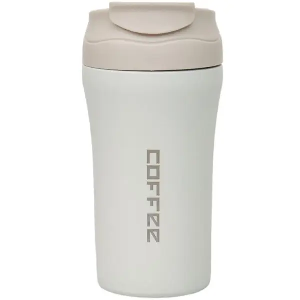 Termos cu Interior din Inox, Capacitate 400 ml, cu Pai, Alb