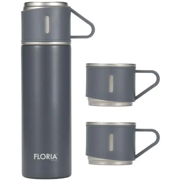 Termos din Inox, cu 3 Cani, Capacitate 400 ml, Gri
